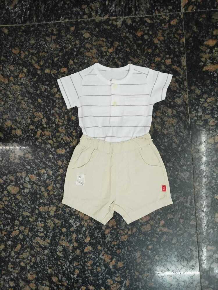 Cotton Knitted Single Jersey Top 100 Baby Set with Lycra Woven Shorts