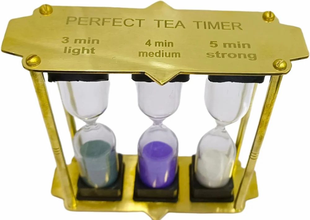 Tea Timer 3-4-5 Minute Sand Brass Frame Hourglass Timer