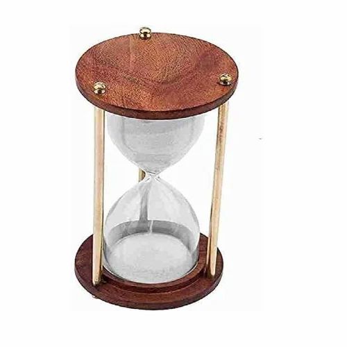 Sand Timer Brass Wooden Base 1 min White Sand