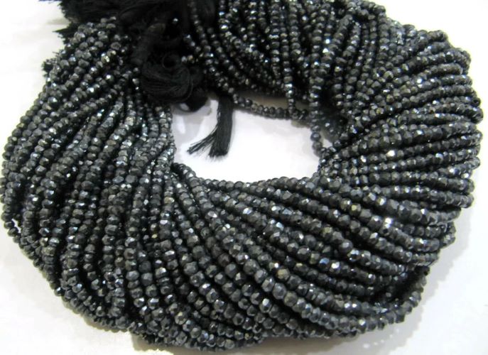 Natural Black Spinal Mystic AB Sliver Coated Rondelle Faceted Size 3-4 mm Strand Size 13 Inches