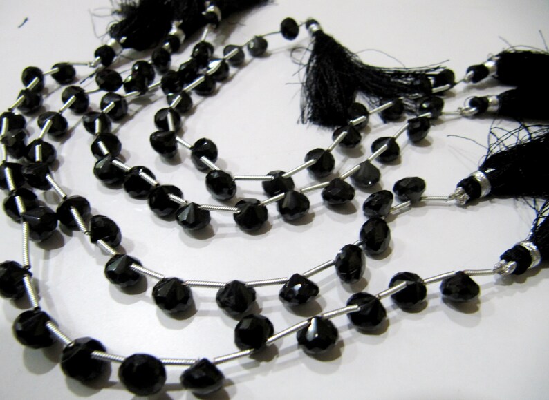 Natural Black Spinel Onion Shape Briolette Faceted 5x6mm to 7x8mm Gemstone beads 8inches