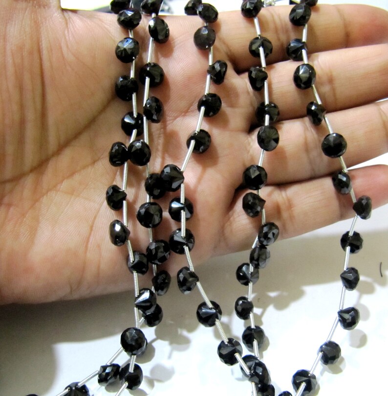Natural Black Spinel Onion Shape Briolette Faceted 5x6mm to 7x8mm Gemstone beads 8inches