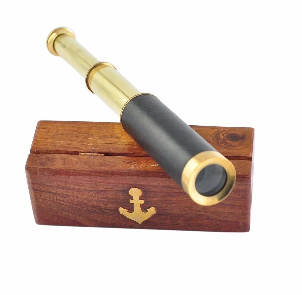 Marine Brass Spyglass Telescope with Nautical Hardwood Box