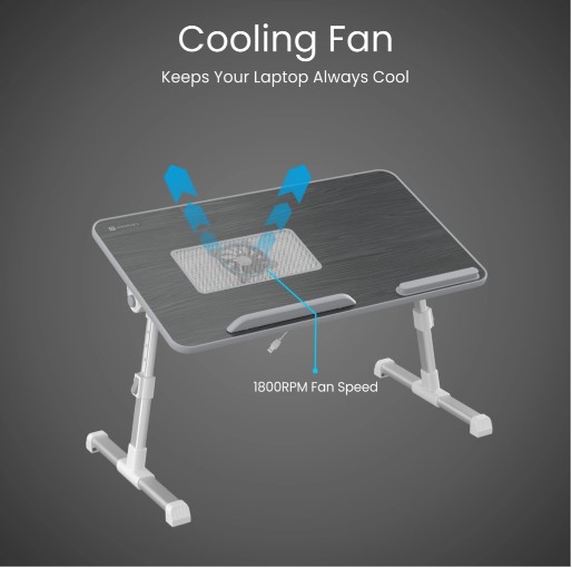 Portronics My buddy Plus Adjustable with Cooling Fan Wood Portable Laptop Table (Finish Color - Black, DIY(Do-It-Yourself))