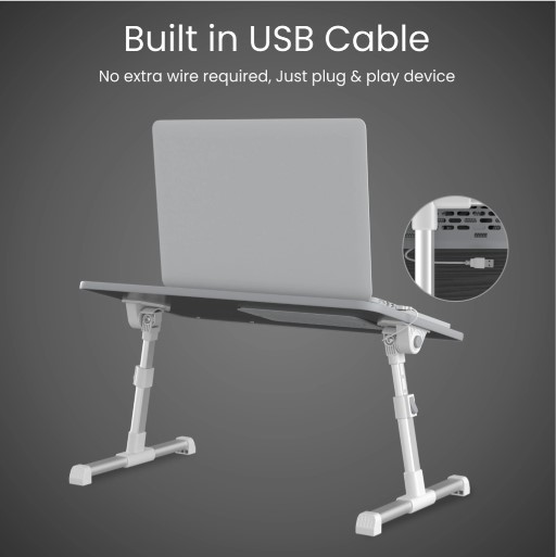 Portronics My buddy Plus Adjustable with Cooling Fan Wood Portable Laptop Table (Finish Color - Black, DIY(Do-It-Yourself))