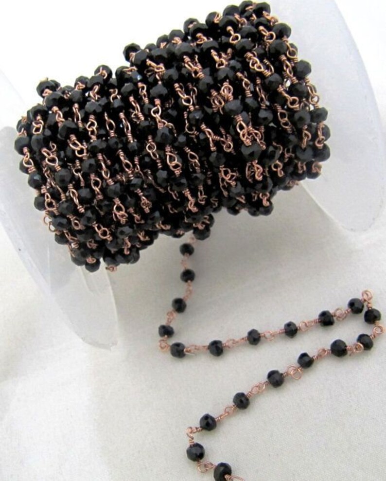 3 Ft- Black Spinel Beaded Rosary Chain Hydro Quartz Rondelle Faceted 3-4mm Black Onyx
