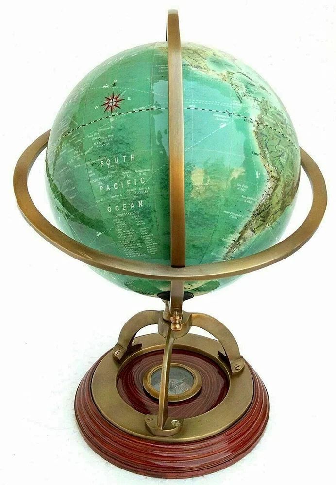 Nautical Antique Brass World Globe 14'' Tall Collectible Tabletop