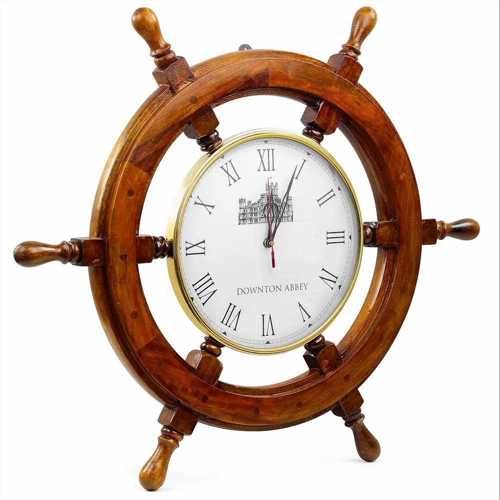 Wood Ship Wheel W/Downton Abbey Time's Clock