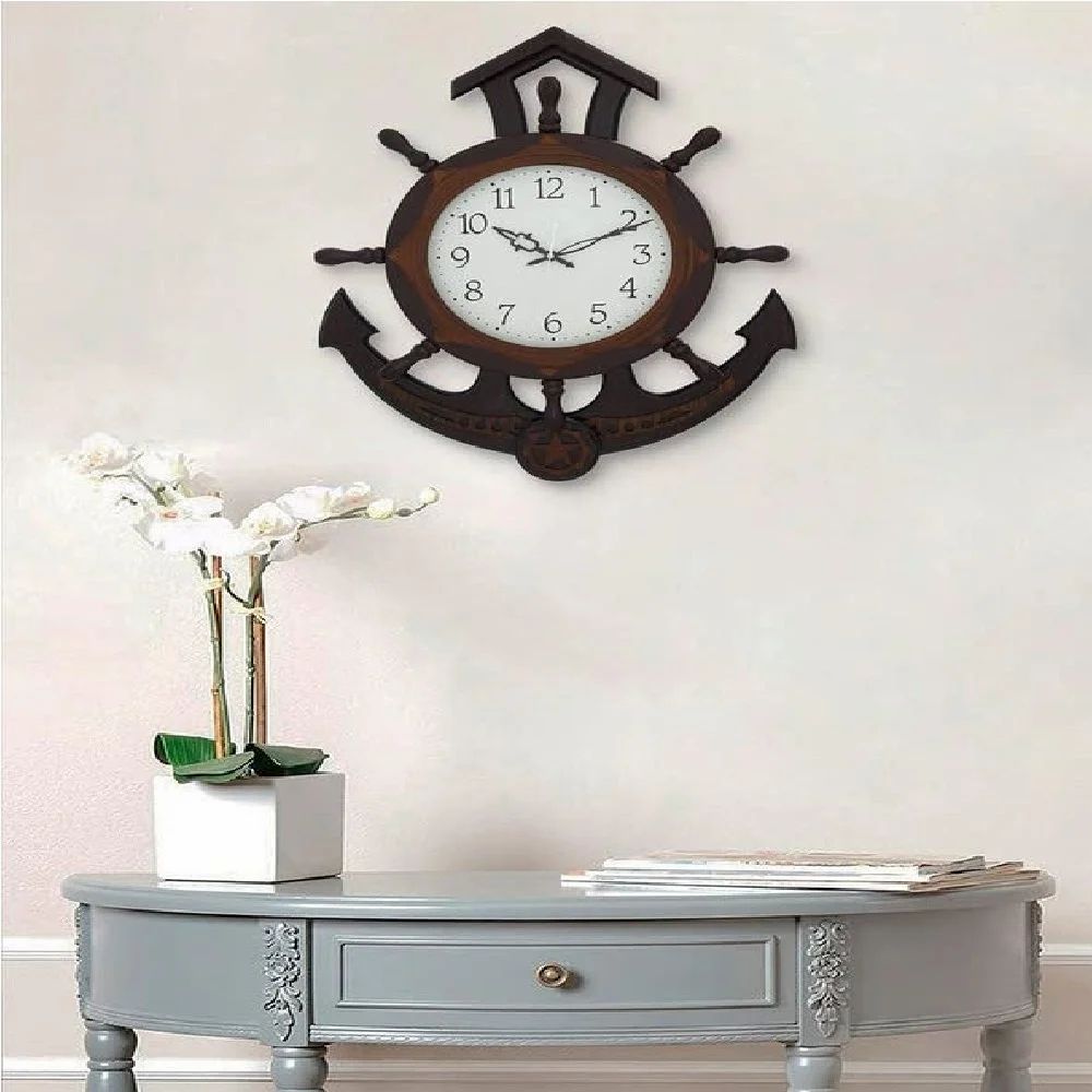 Anchor Wheel Style Wooden Case Analog Pendulum Wall Clock