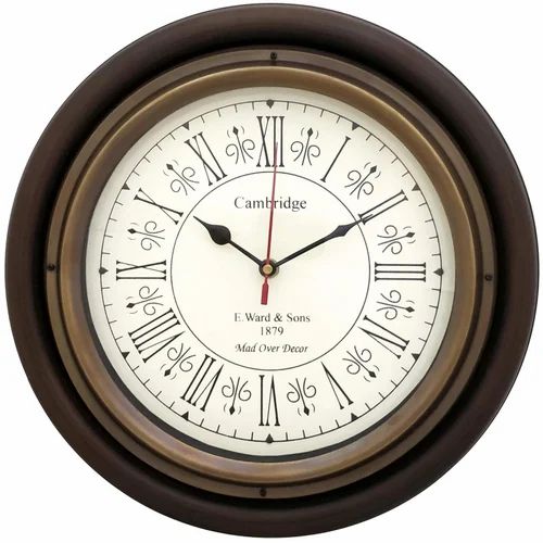 Antique Look Wall Hanging Wooden & Brass 1879 Cambridge Clock