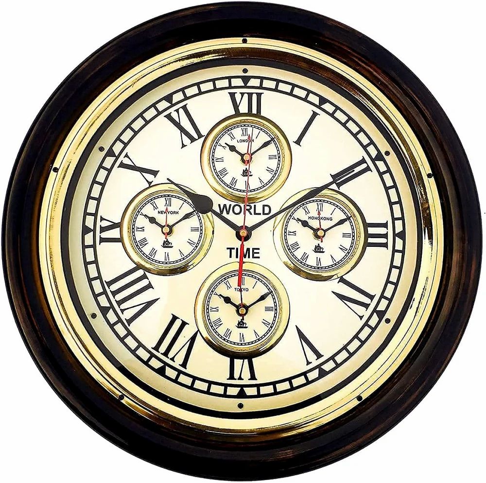 Wooden 5 Time Wall Clock World Clock 16 inch