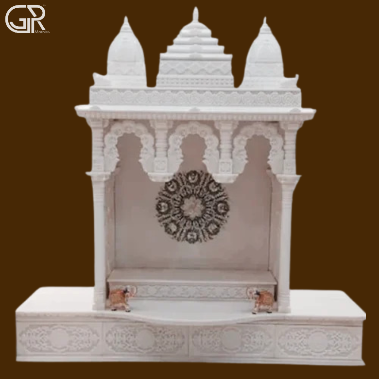 Beautiful Carved Marble Pooja Mandir, (Ht-5ft)