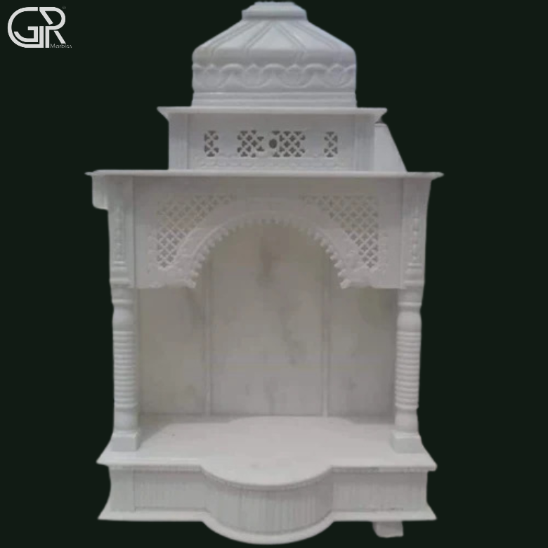Pure White Marble Carved Mandir, (Ht-5.5ft)