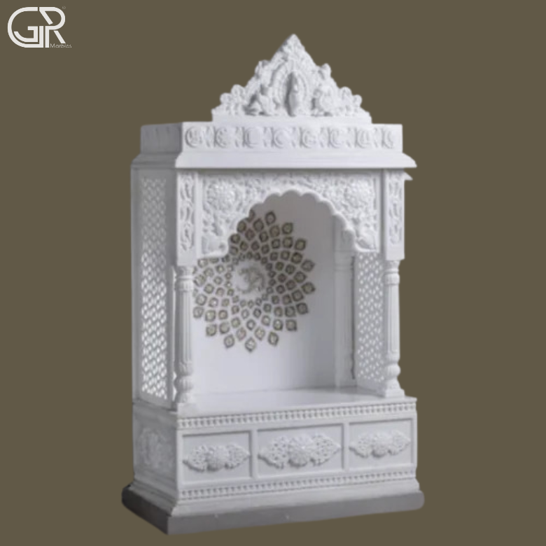 Beautiful Painted Makrana Marble Mandir, (Ht-5.5ft)