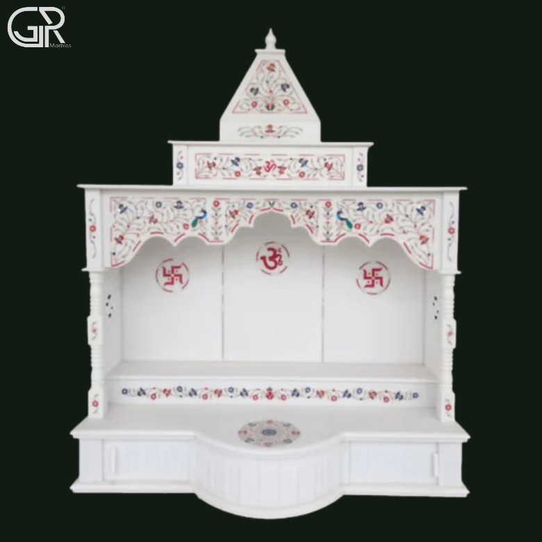 Inlay Handmade marble mandir, (Ht-5ft)