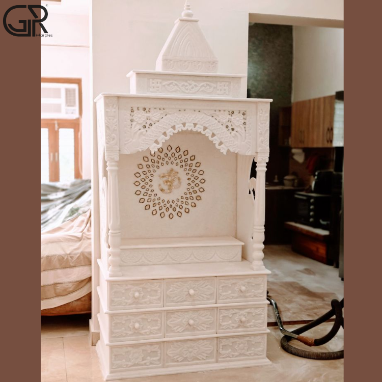 Carved Jali Makrana marble mandir, (Ht-5ft)
