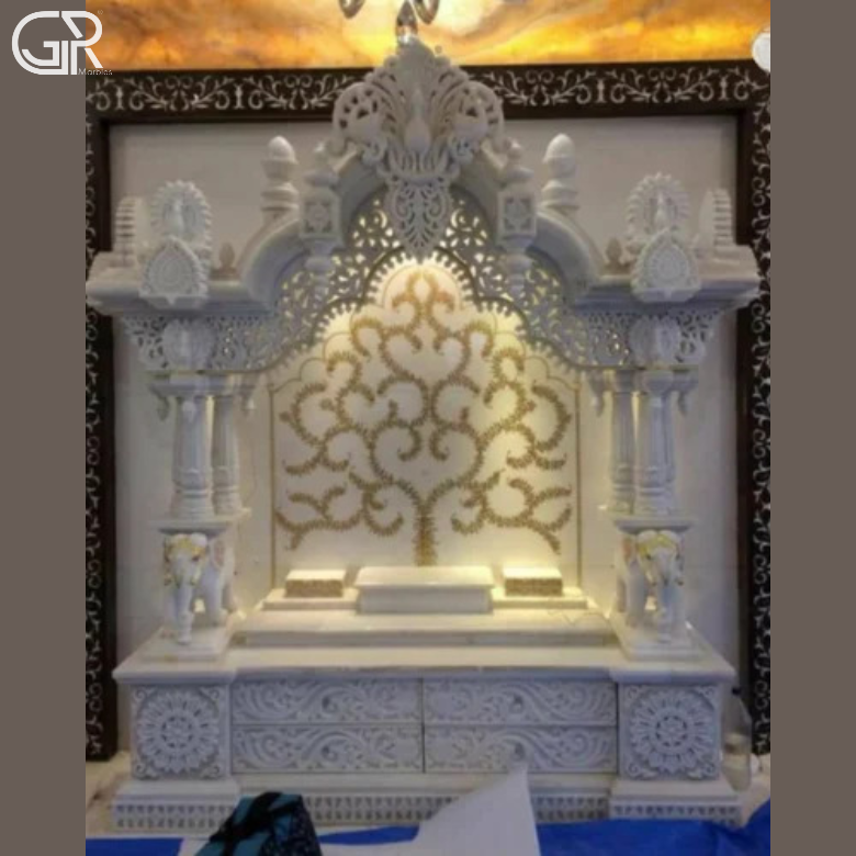 Lovely Carved Marble Worship Temple, (Ht-7.5ft)