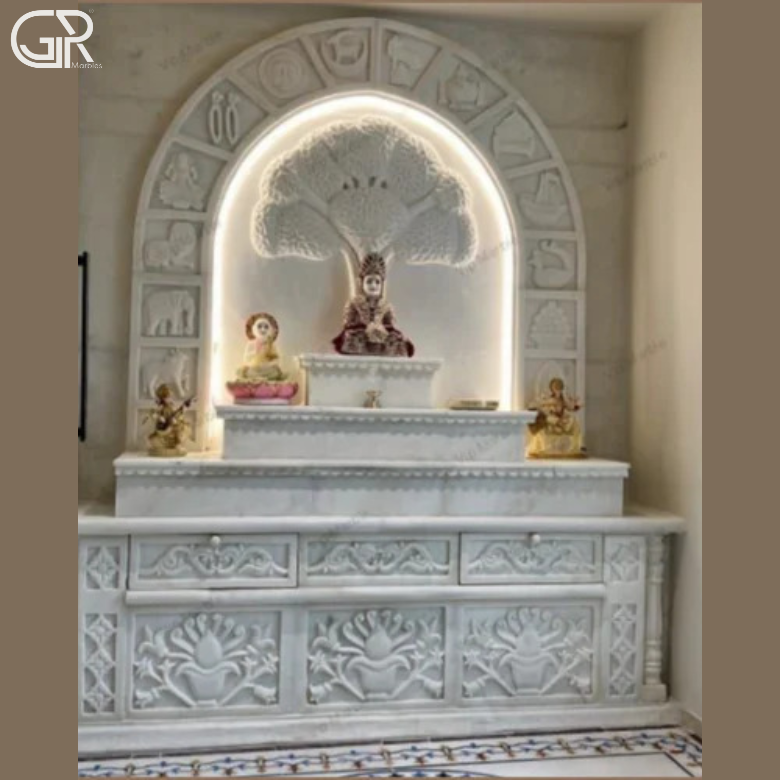 Amazing carved white marble temple, (Ht-6.5ft)