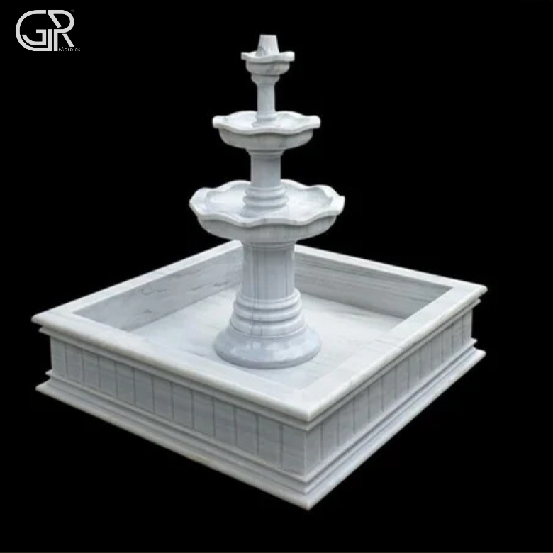 3 Different Tier Shape Marble Water Fountain, (Ht-5.5 ft)