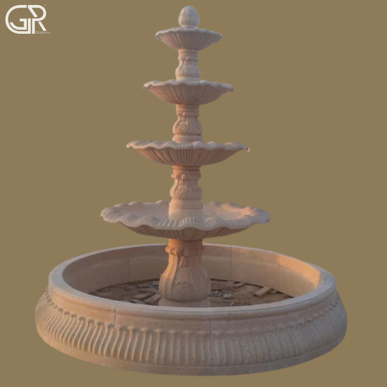 Teakwood Sandstone Tier Fountain Outdoor Beige Brown 8 ft