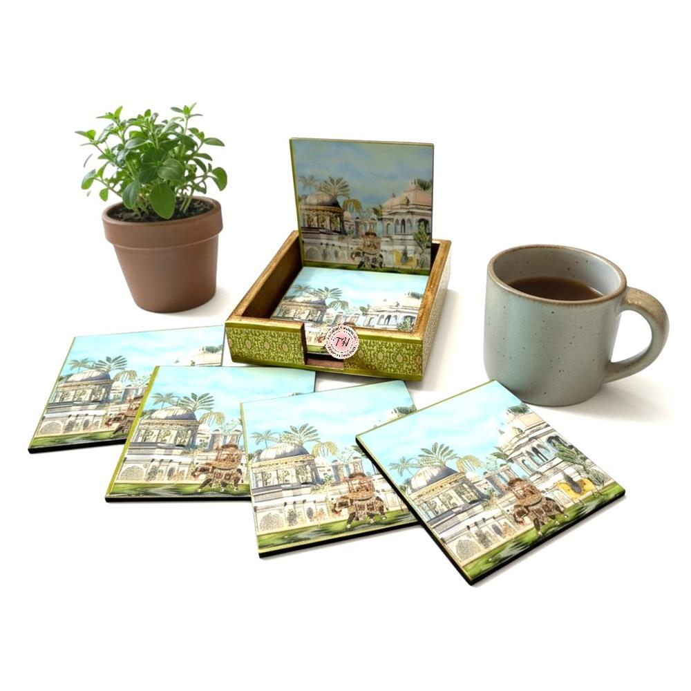 Wooden Gold Print Tea Coaster