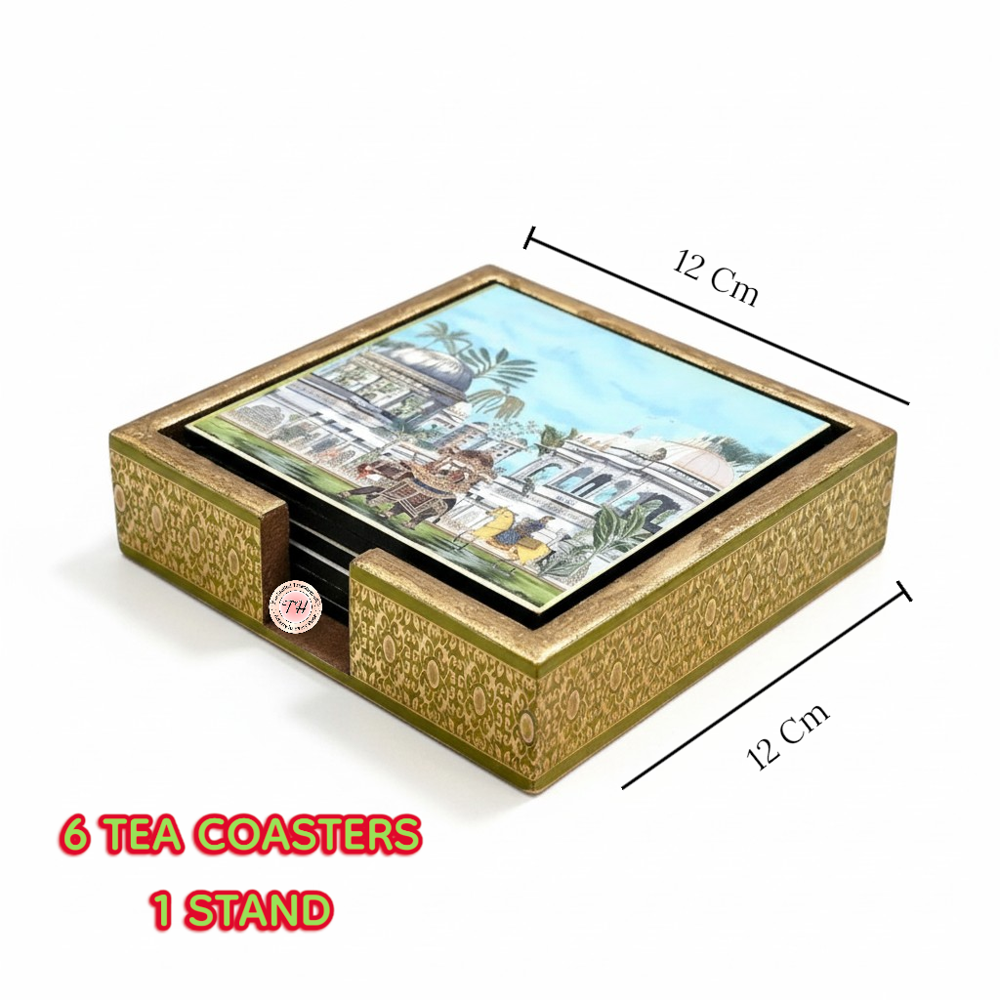 Wooden Gold Print Tea Coaster