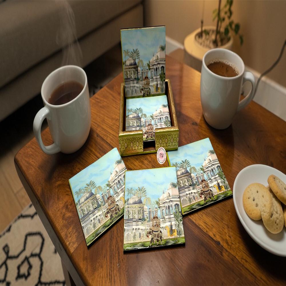 Wooden Gold Print Tea Coaster