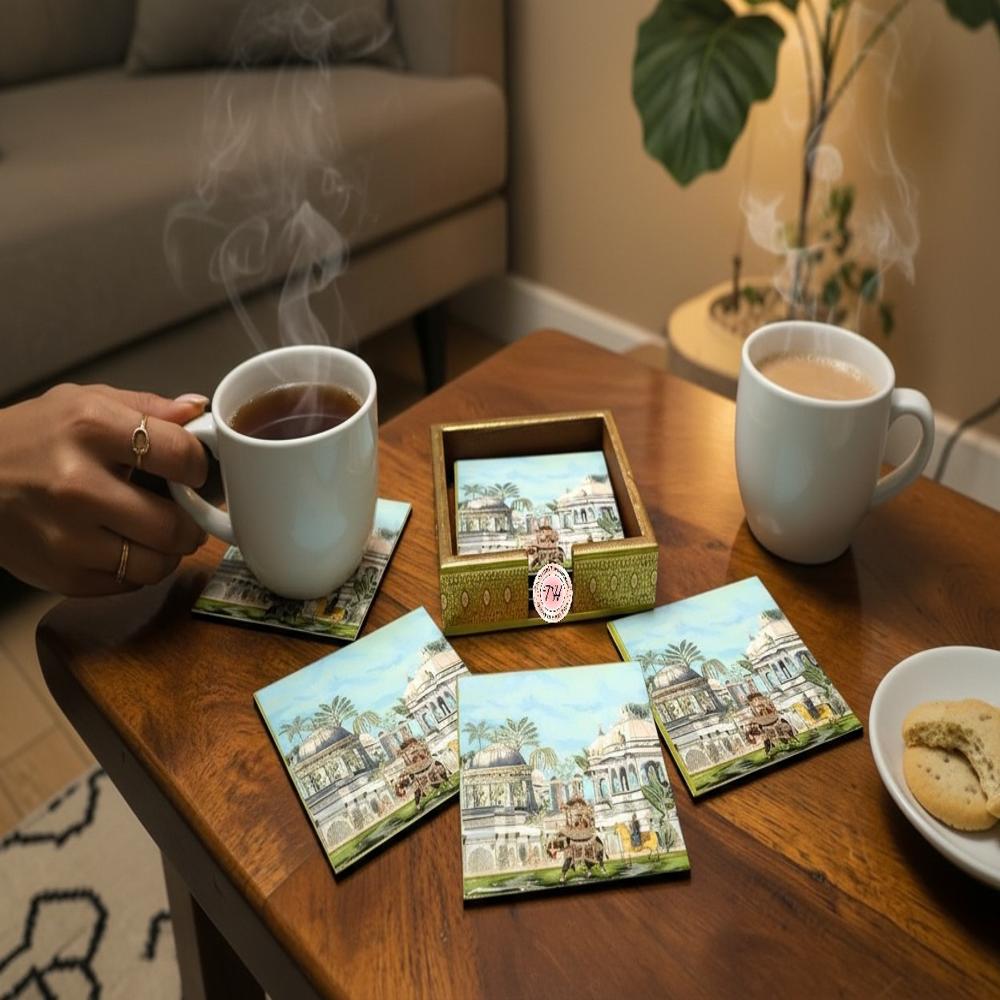 Wooden Gold Print Tea Coaster