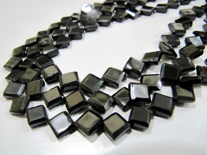 Natural Black Spinel Square Shape Faceted Beads 5 to 7mm Strand 13 inch