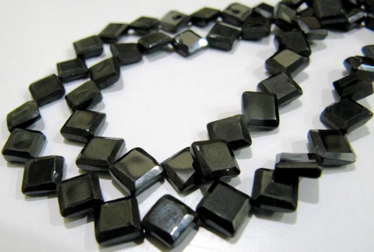 Natural Black Spinel Square Shape Faceted Beads 5 to 7mm Strand 13 inch