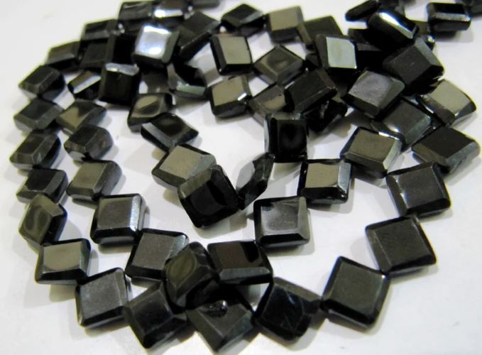 Natural Black Spinel Square Shape Faceted Beads 5 to 7mm Strand 13 inch