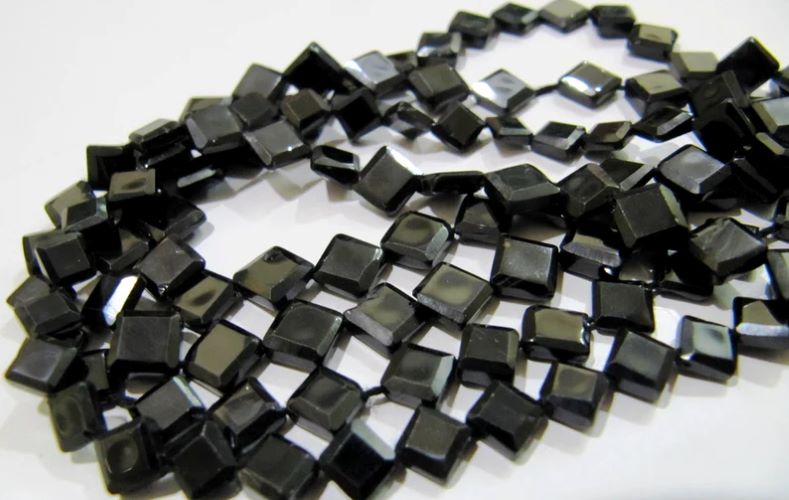 Natural Black Spinel Square Shape Faceted Beads 5 to 7mm Strand 13 inch