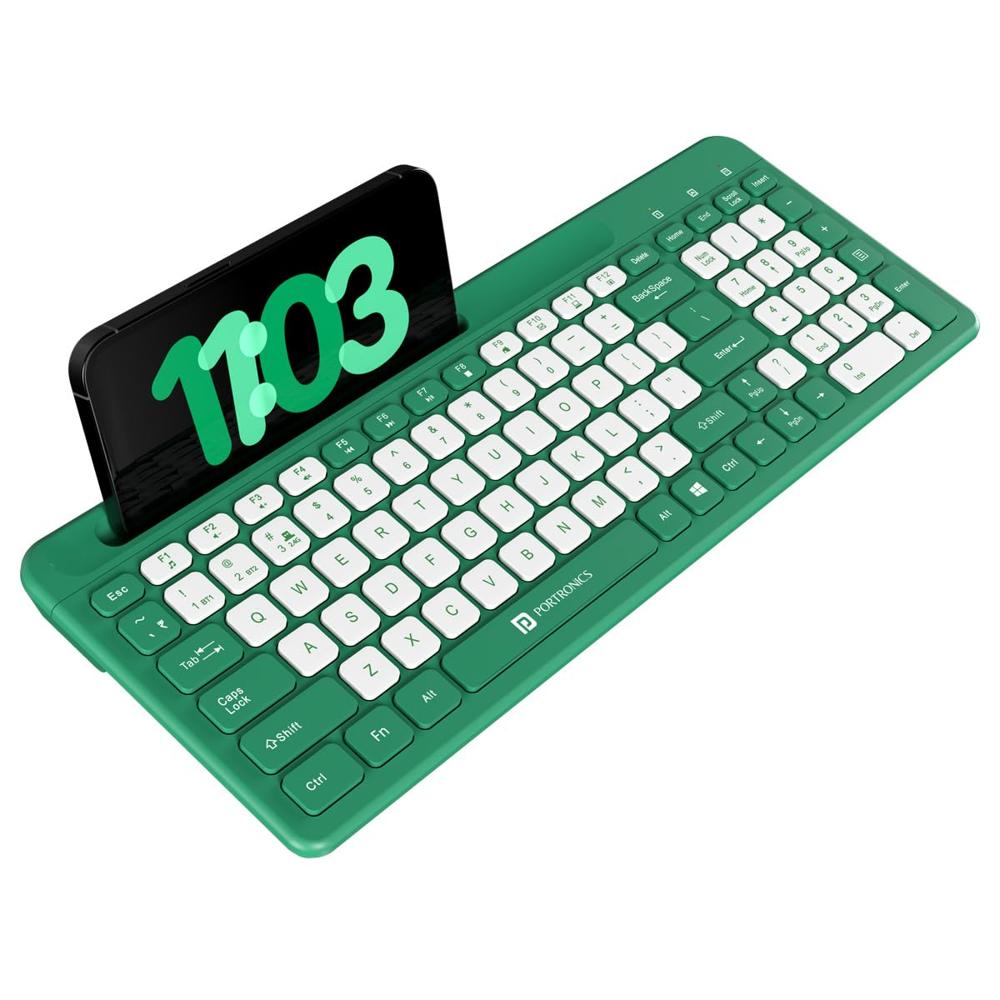 Portronics Bubble Square Wireless Keyboard with Bluetooth + 2.4 GHz USB Receiver (Dual Connectivity), Pair 3 Devices Max,