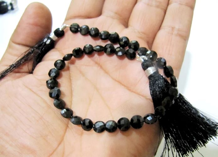 Natural Black Spinel Round Coin shape Faceted Beads 4mm Strand 8 inches Long