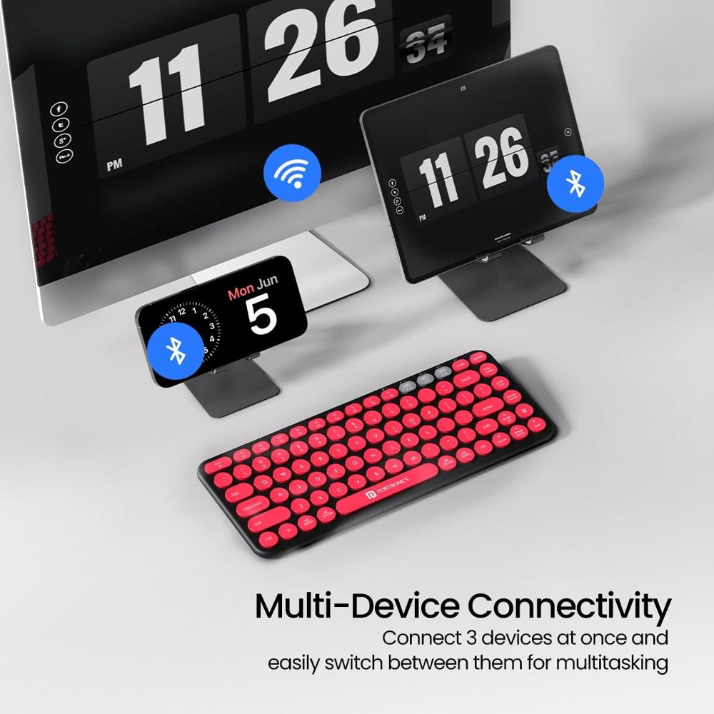 Portronics Bubble 2.0 Wireless Keyboard with Bluetooth + 2.4 GHz Receiver, Connect 3 Devices,
