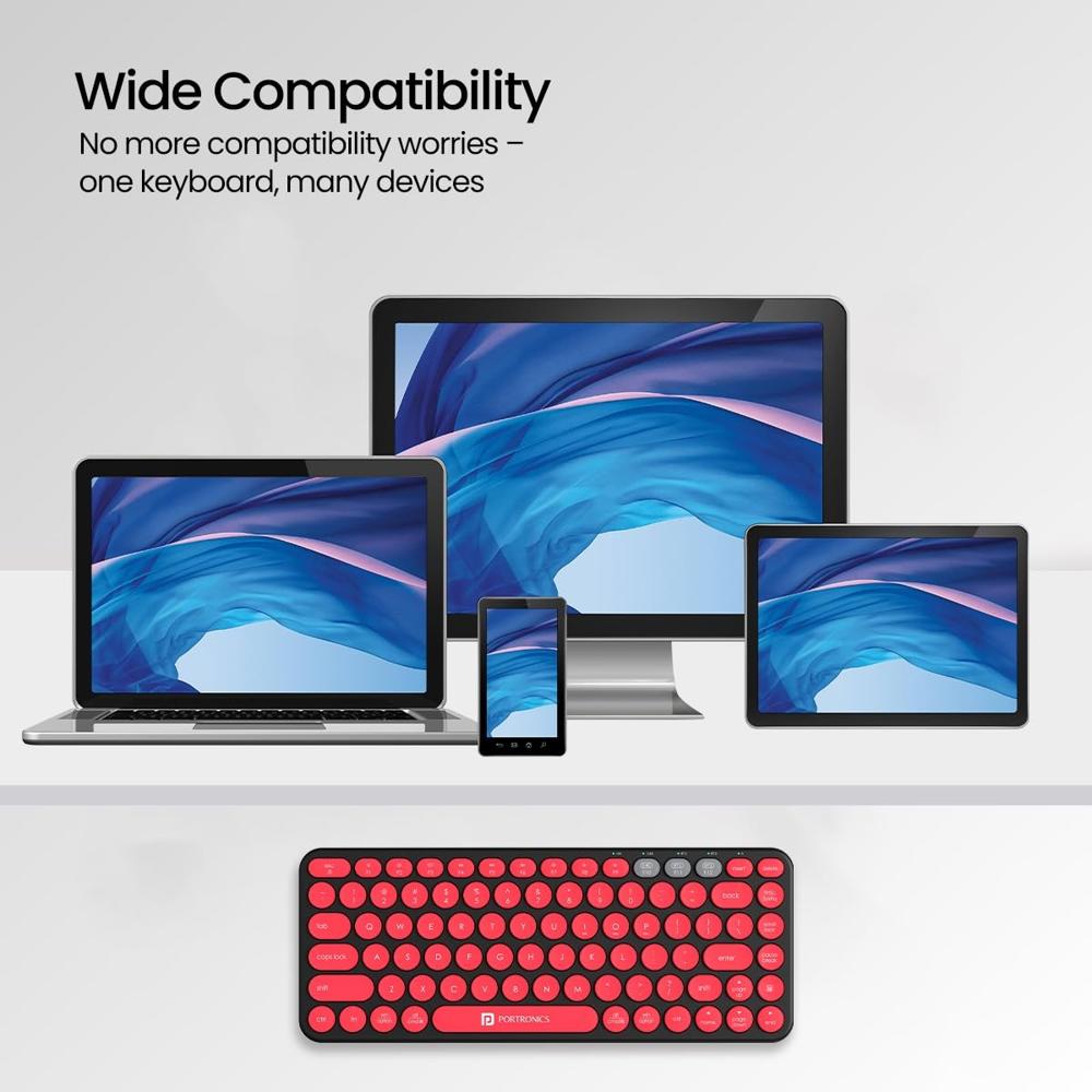 Portronics Bubble 2.0 Wireless Keyboard with Bluetooth + 2.4 GHz Receiver, Connect 3 Devices,