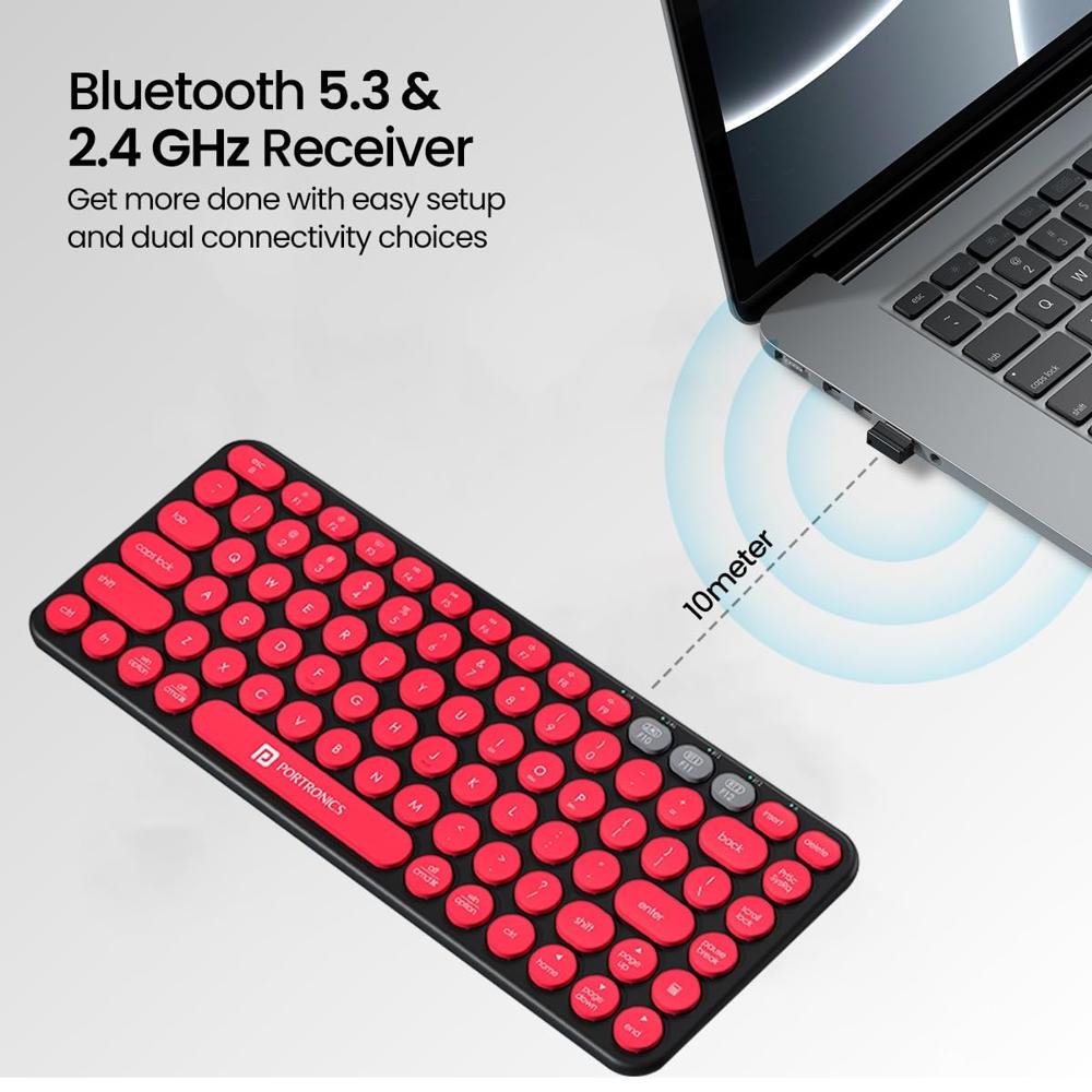 Portronics Bubble 2.0 Wireless Keyboard with Bluetooth + 2.4 GHz Receiver, Connect 3 Devices,