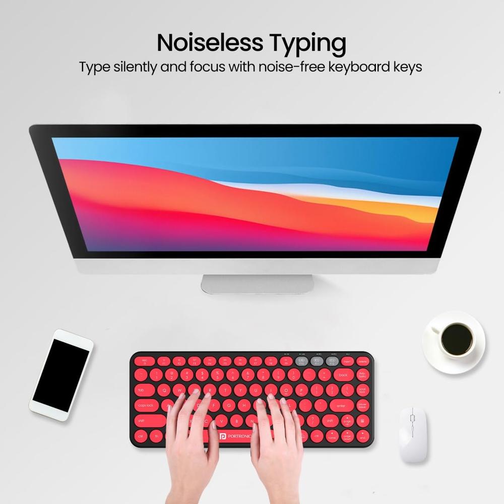 Portronics Bubble 2.0 Wireless Keyboard with Bluetooth + 2.4 GHz Receiver, Connect 3 Devices,