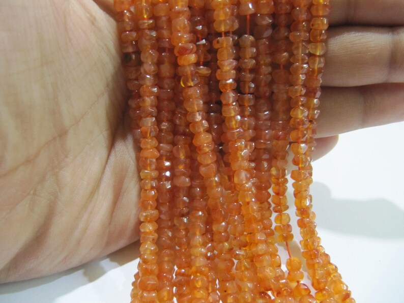 Natural Carnelian Rondelle Faceted 4-5mm Gemstone Beads Strand 13 inches long 