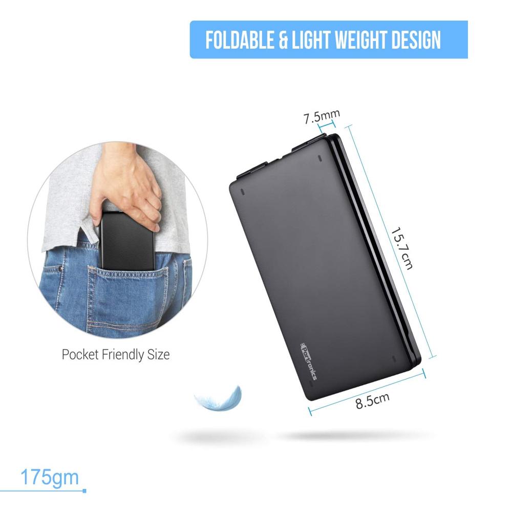 Portronics Chicklet Foldable QWERTY Keyboard, Mini Pocket Sized