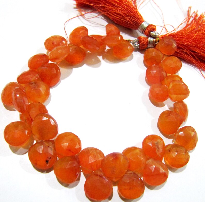Natural Carnelian Heart Shape Briolette Faceted 10mm Gemstone Beads Strand 8 inches long