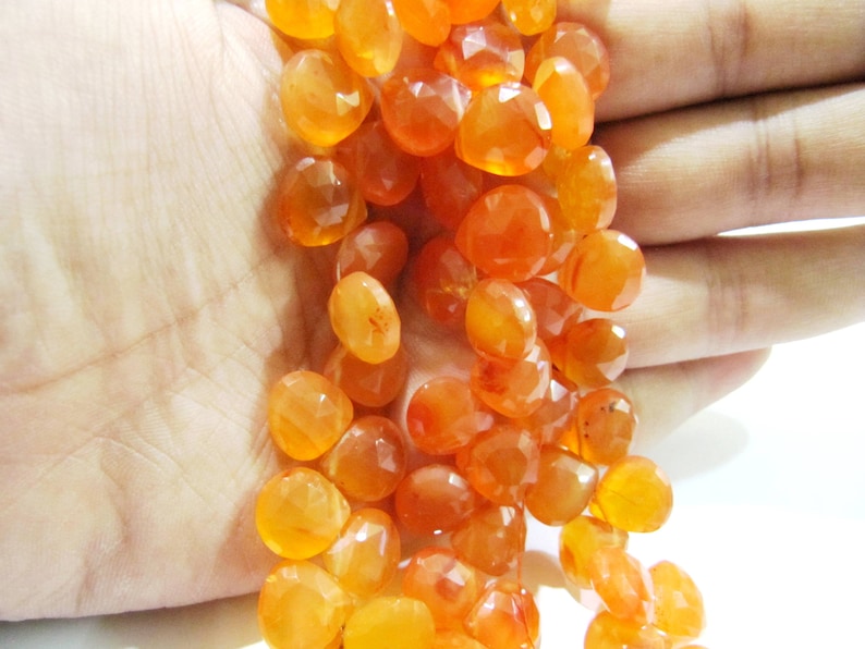 Natural Carnelian Heart Shape Briolette Faceted 10mm Gemstone Beads Strand 8 inches long 
