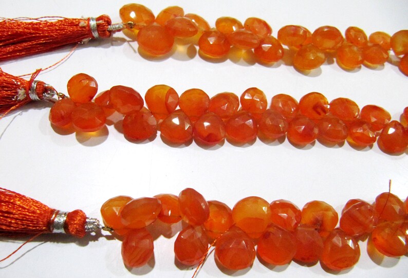 Natural Carnelian Heart Shape Briolette Faceted 10mm Gemstone Beads Strand 8 inches long 