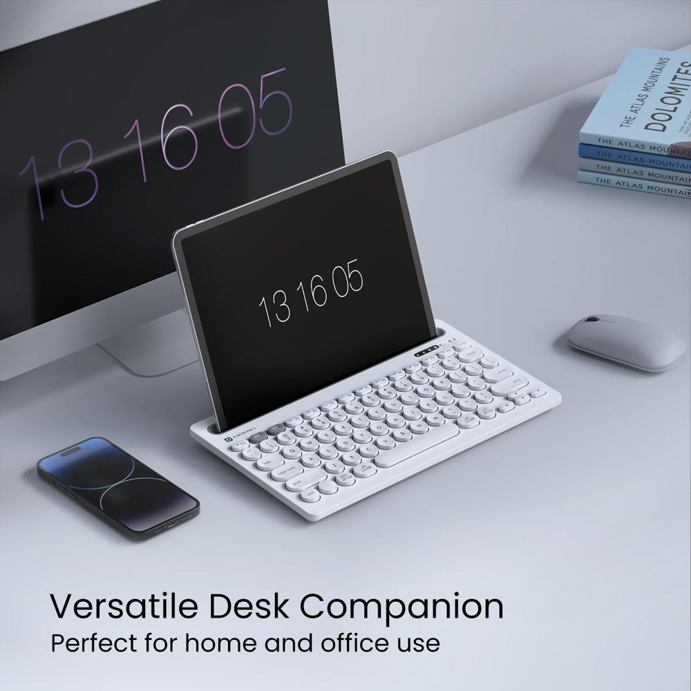 Portronics Bubble Dock Wireless Keyboard With Tablet Holder, Multi-device - Color: Black & White
