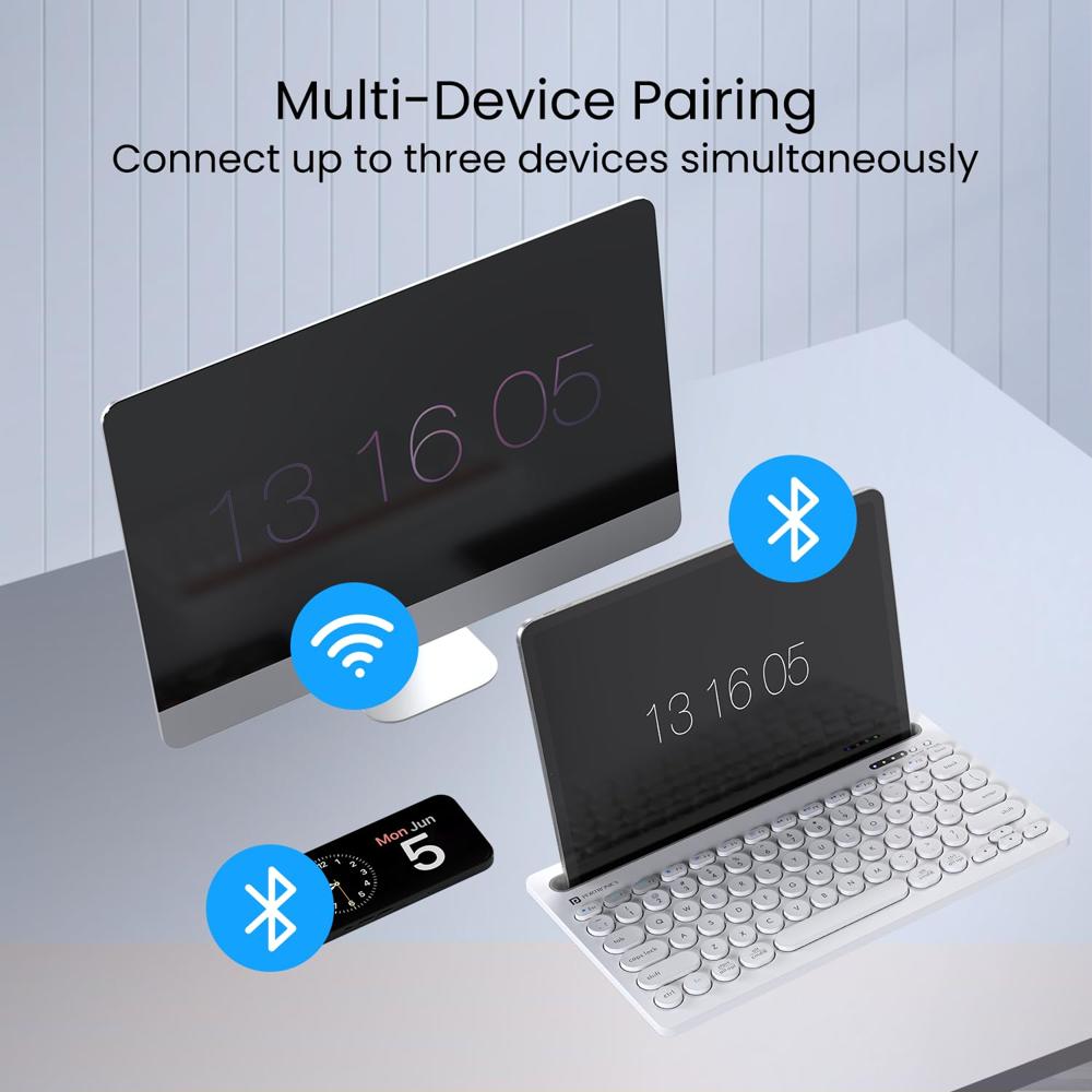 Portronics Bubble Dock Wireless Keyboard With Tablet Holder, Multi-device - Color: Black & White