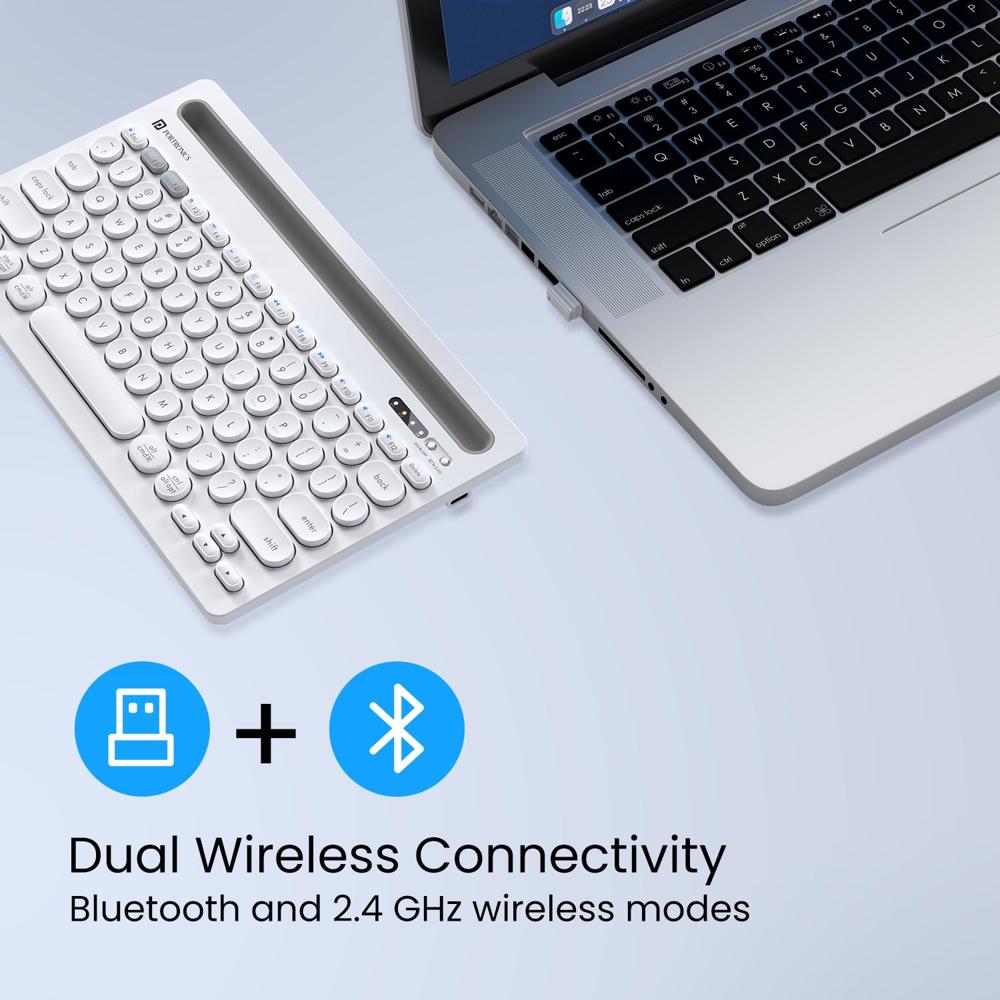 Portronics Bubble Dock Wireless Keyboard With Tablet Holder, Multi-device - Color: Black & White
