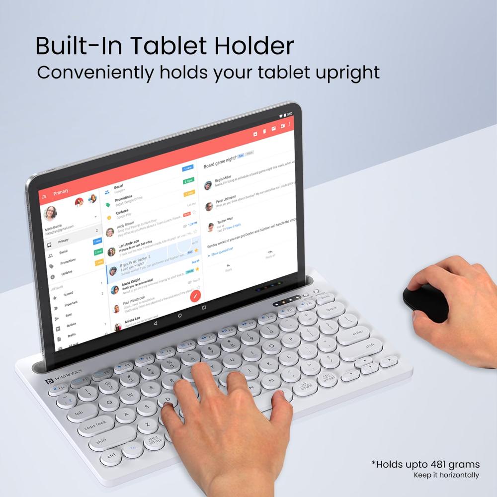 Portronics Bubble Dock Wireless Keyboard With Tablet Holder, Multi-device - Color: Black & White