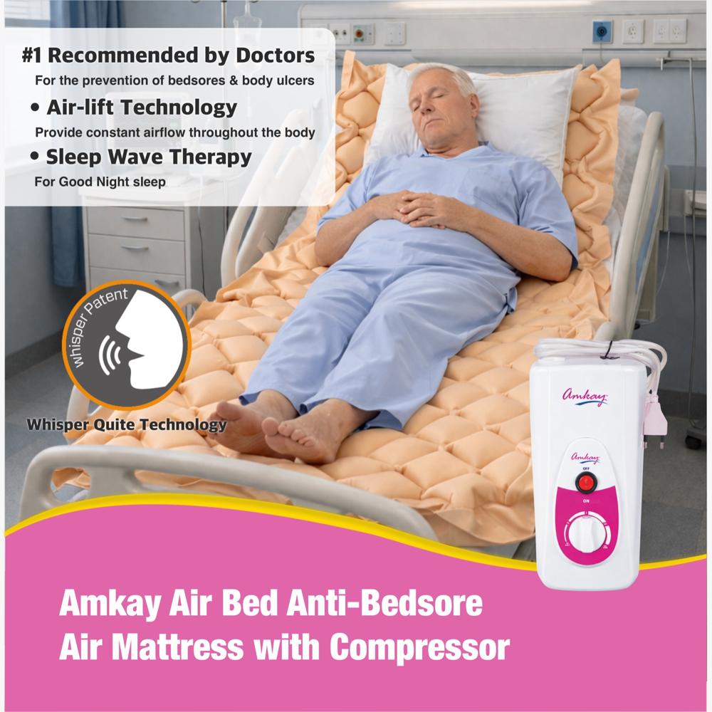 AMKAY Anti-Decubitus Air Bubble Mattress with Pump for Bedsore Prevention, Medical-Grade, 1-Year Warranty