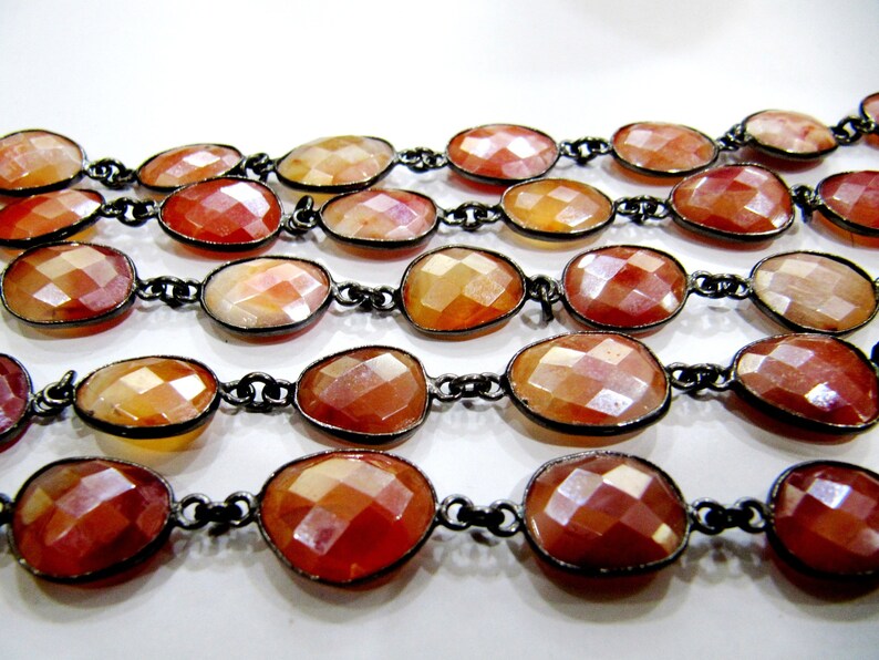 Natural Carnelian AB Mystic Coated Briolette Connector Chain Uneven Free Shape 10 to 15mm Bezel Handmade chain