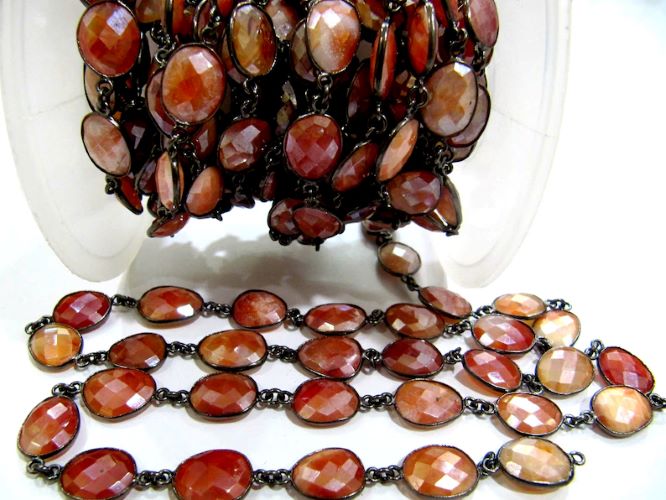 Natural Carnelian AB Mystic Coated Briolette Connector Chain Uneven Free Shape 10 to 15mm Bezel Handmade chain